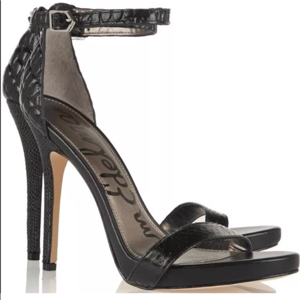 Sam Edelman Black Snake Ankle Strap High Heels 10M